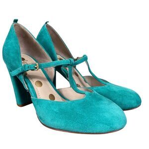 New Boden Laurie T-Bar Suede Heels Size 37 US 6 Green Mary Jane Pumps NWOB